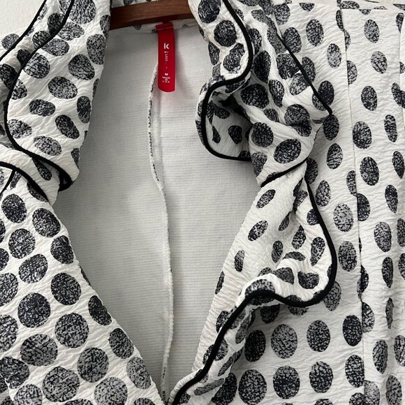 IC Connie K White Black Polka Dot Wired Collar Artsy Crinkle Jacket Size Medium - Picture 4 of 9